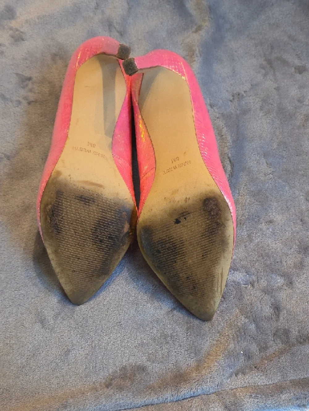 Nine West Pink Iridescent Snakeskin Pointed-Toe Heels - Picture 5 of 8